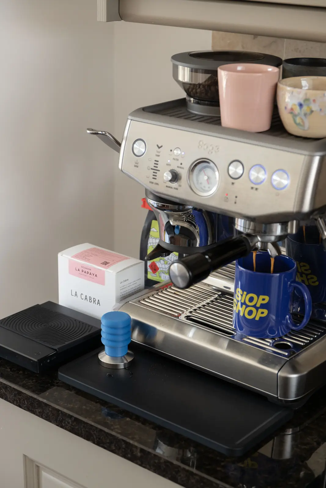 Matthew Spade's Sage Barista Express espresso machine with Commandante grinder